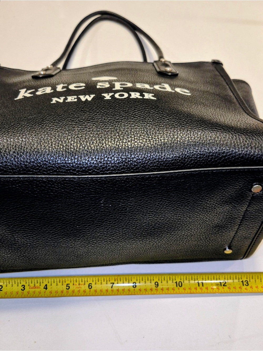 kate spade black leather logo tote with white print - Picture 4 of 7